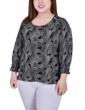 AllDayComfortFit MultiDirectionalStretch Plus Size 3/4 Smocked Detail Top