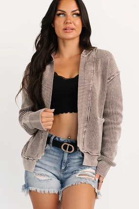 OdorResistant Dream Wear Zenana Washed Knit Cardigan (Mocha)