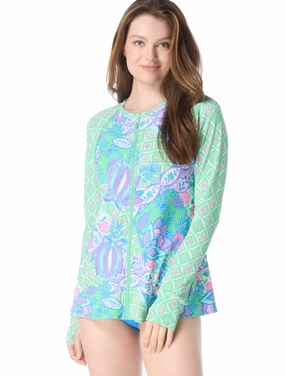 Estate Mosaic Pique Zip-Front Rash Guard CrossBackDesign Tubular Body Construction