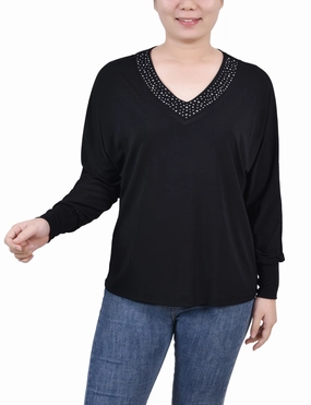 Office Attire Adjustable Cuff Long Sleeve Studded Top