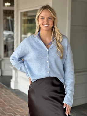 Unstructured Fit EcoFriendly Manufacturing Space Between Button Cardigan in Sky Blue