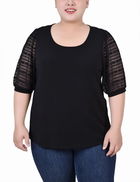 Plus Size Short Burnout Sleeve Scoop Neck Top BioBased Fiber