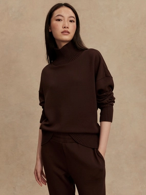 Varley Barker High-Neck Sweat in Coffee Bean simple design Low Profile Collar