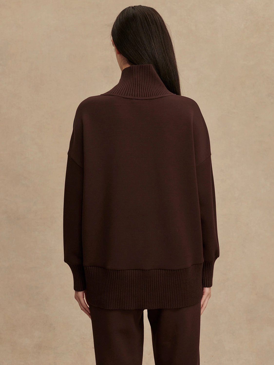 Varley Barker High-Neck Sweat in Coffee Bean Sun Protective Fabric