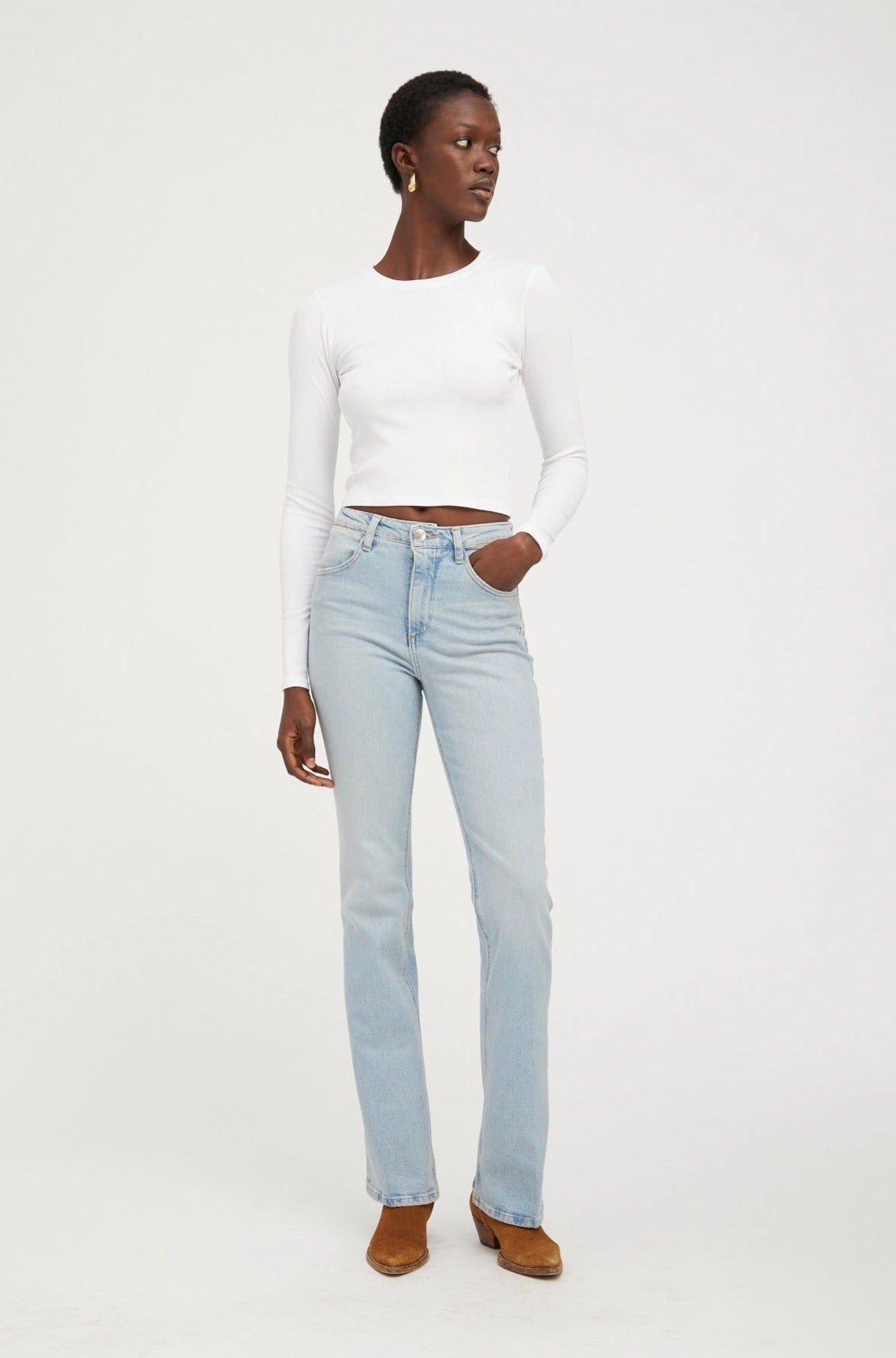 White Rib Cropped Long Sleeve Baby Tee AntiPilling Surface