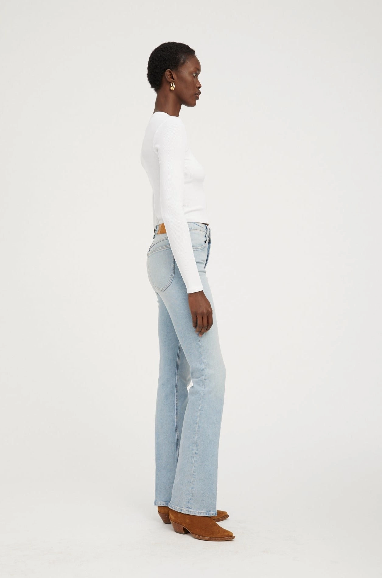 Antimicrobial Finish White Rib Cropped Long Sleeve Baby Tee