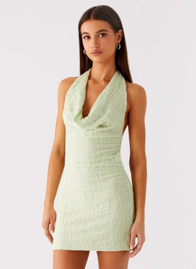 Matte Look Smooth Design Thistle Mini Dress - Forest Sage