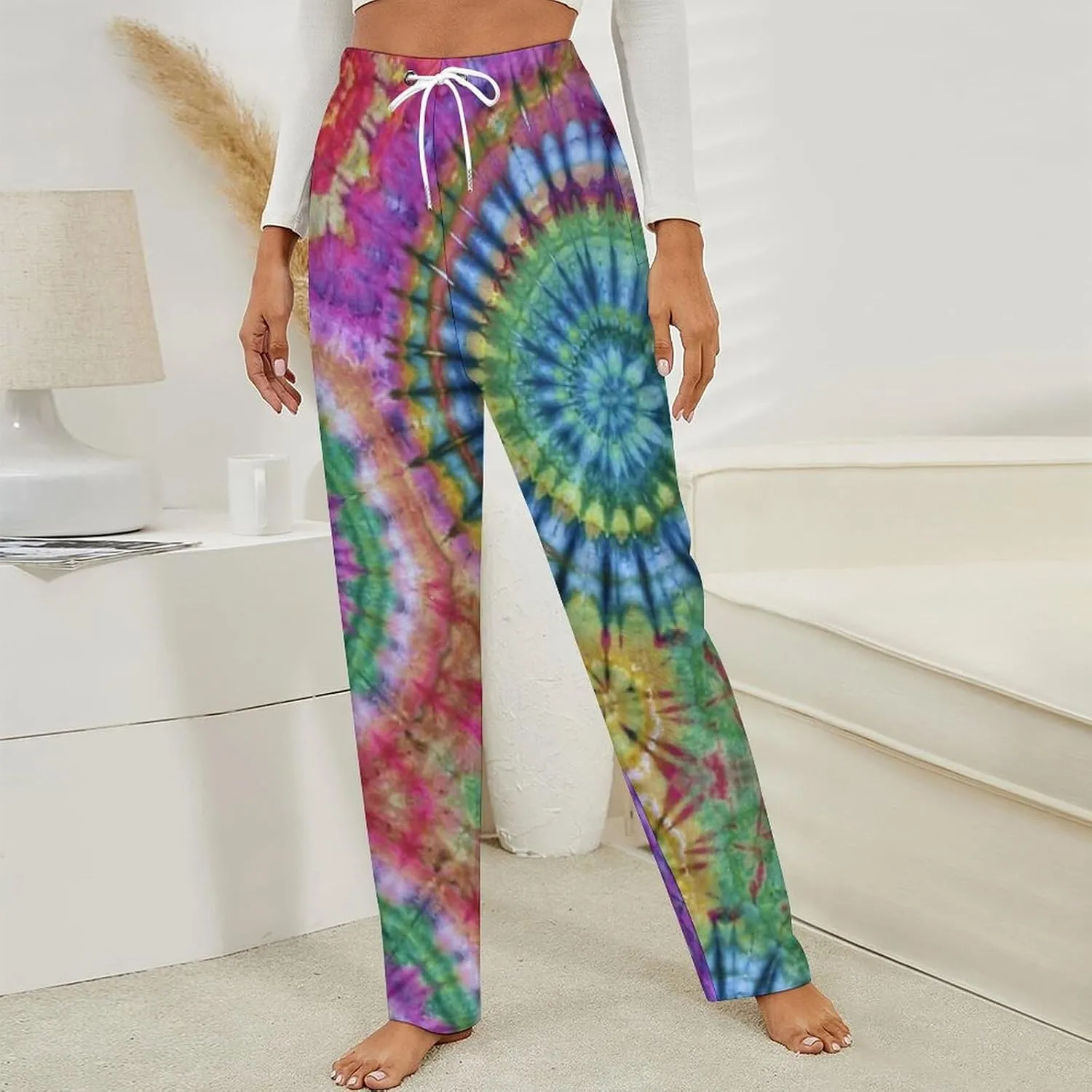 Tie Dye Pattern Women's Flannel Pajama Pants Fleece Lounge Sleep Bottoms PJ