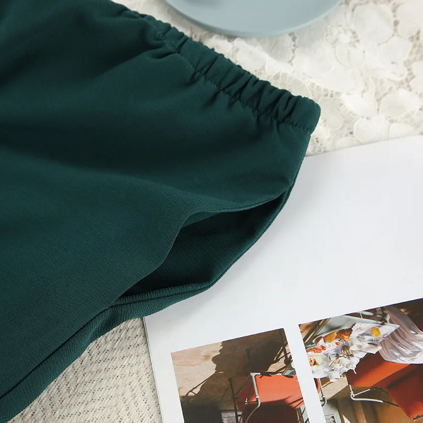 Tie Up Solid Green Pajama Set