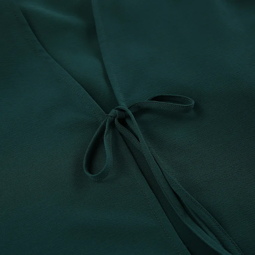 Tie Up Solid Green Pajama Set