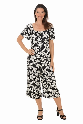 Black Floral Square Neck Jumpsuit Cool Drape