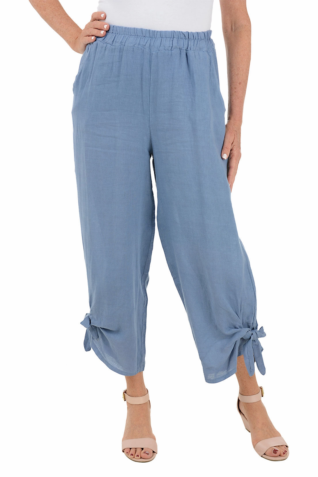 Sport Flex Secure Cuff Design Tied Hem Linen Pull-On Pant