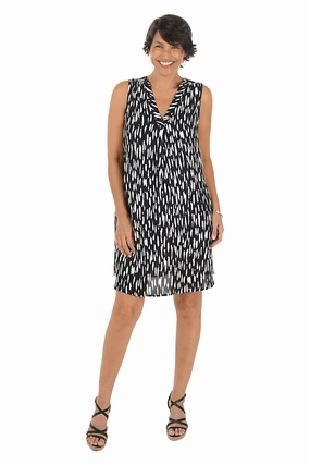 Dashed Lines Inverted Pleat Sleeveless Dress Event Favorite