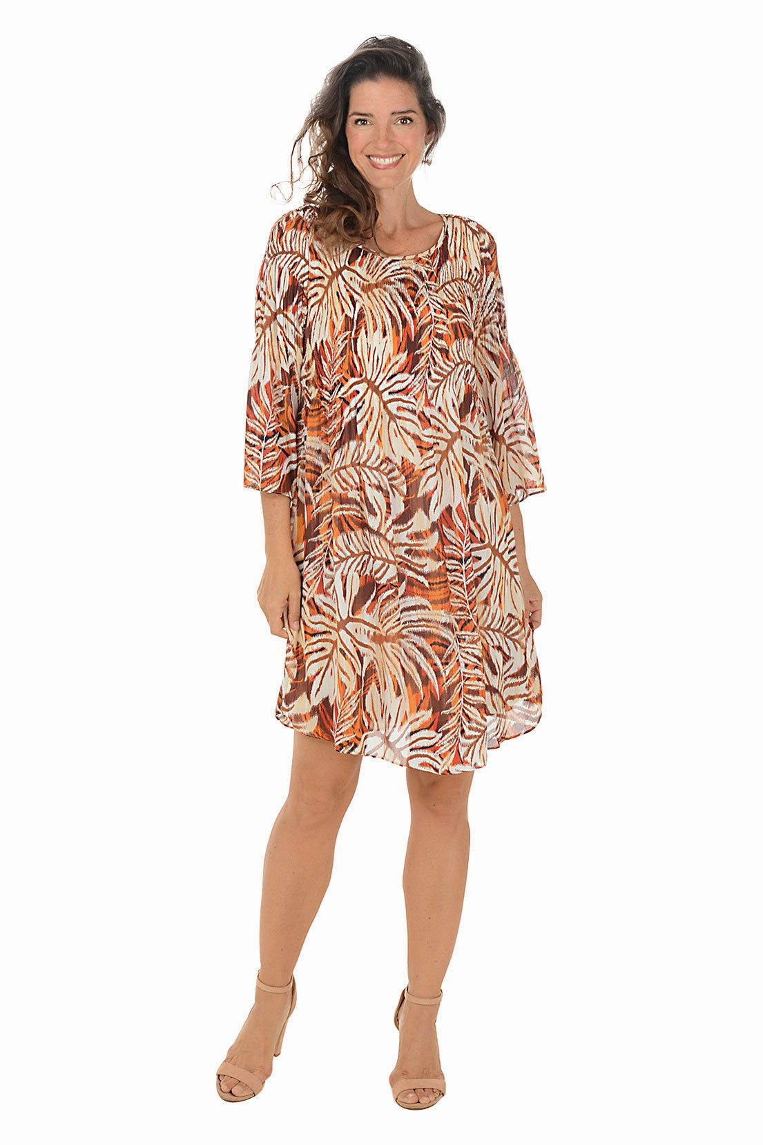 Tiger Leaves Pleated Bell Sleeve Dress Dreamy Look