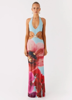 Time To Dance Maxi Dress - Turquoise Bloom Sophisticated Design Shirred-Detail