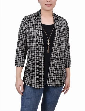 3/4 Sleeve Two-Fer Top Multi Panel Construction UVProtectionCoating