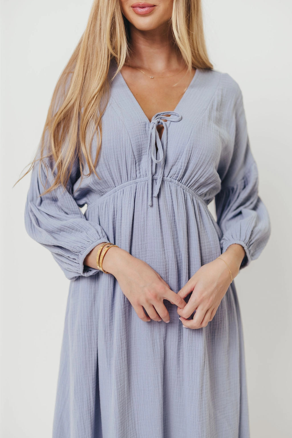 Hunter 100% Cotton Gauze Midi Dress in Blue - Bump Friendly Family Warm Sunset Scene