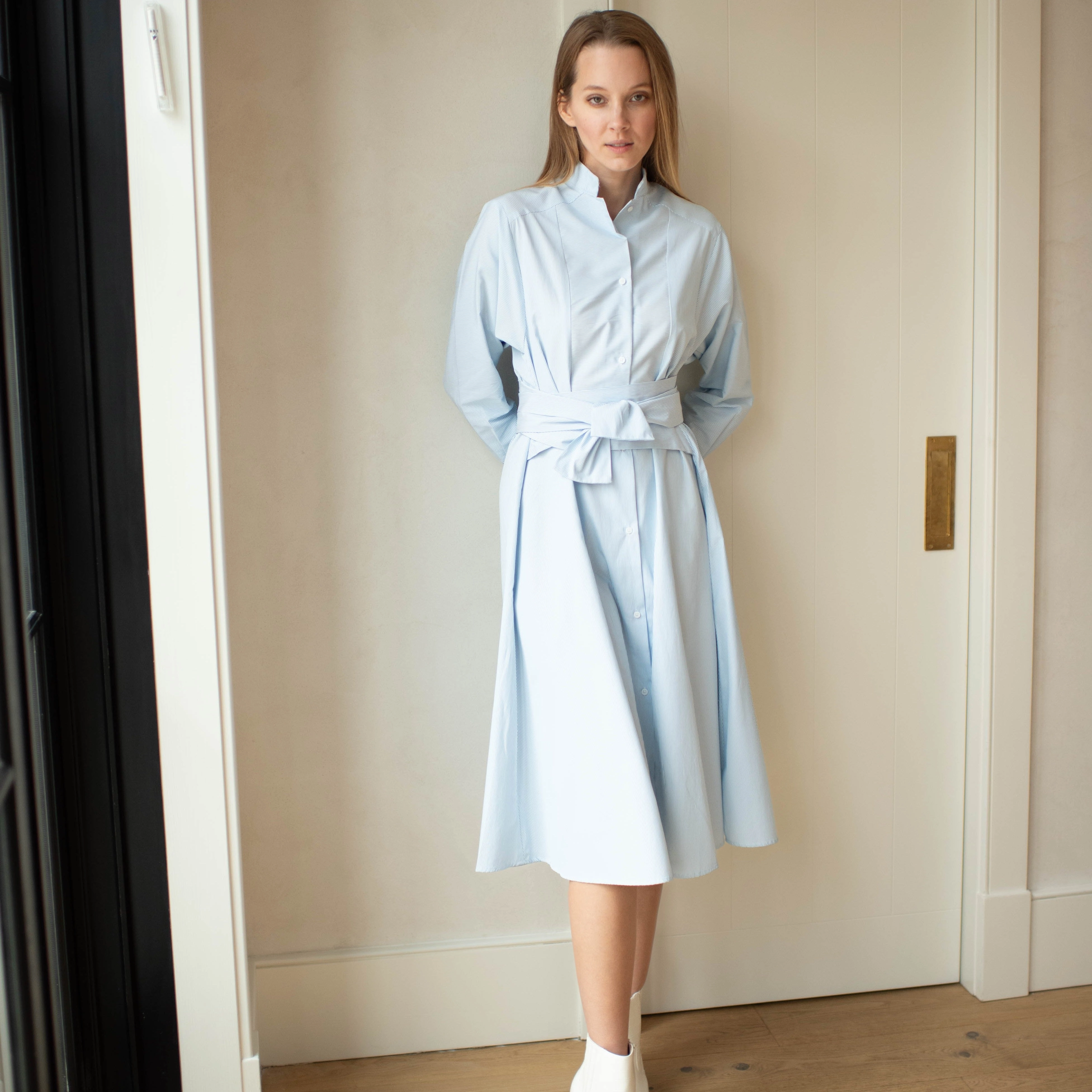 Light Bow Cool Finish La Ville Dress| Soft Blue [Final Sale]