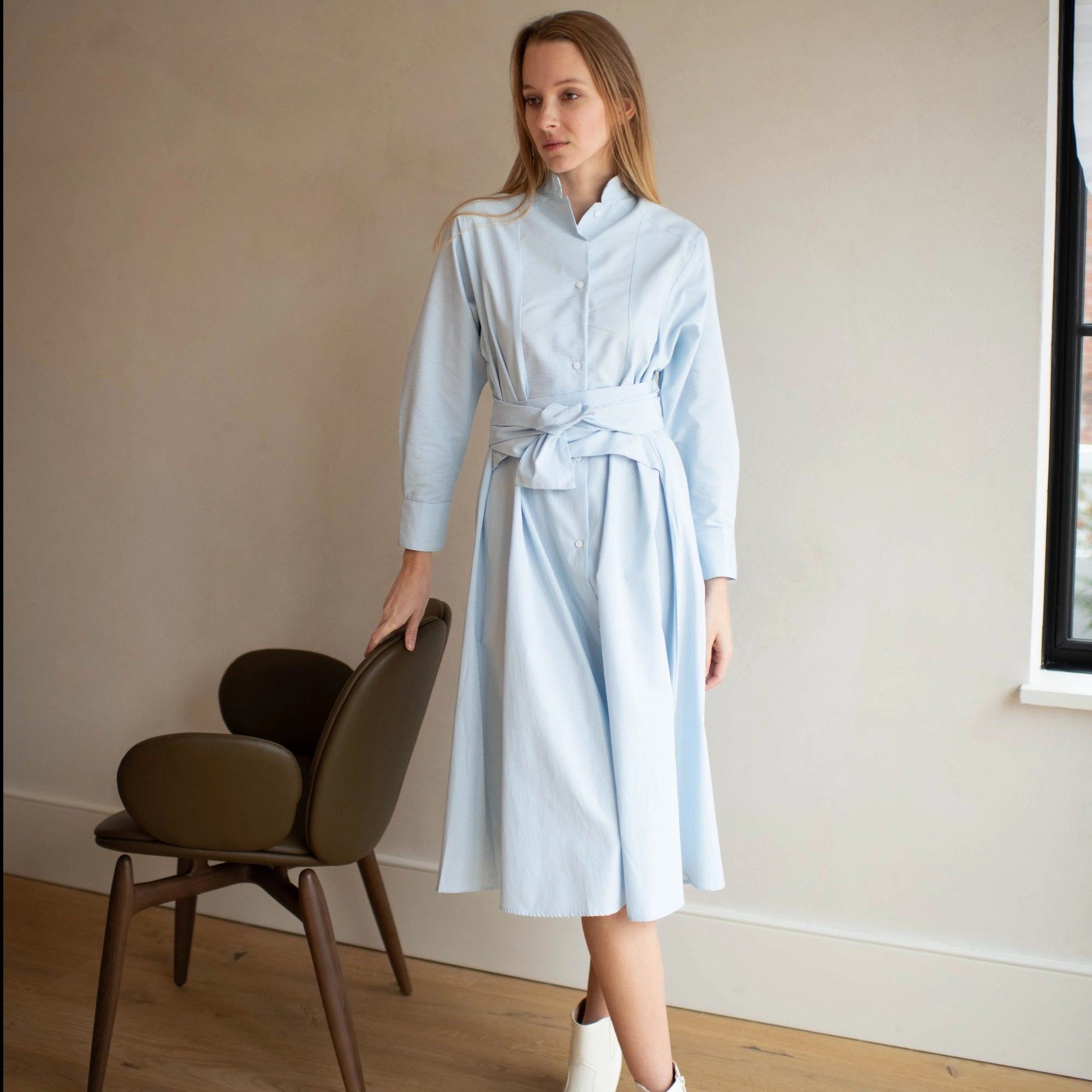 Contrast-Piping Cute Glow La Ville Dress| Soft Blue [Final Sale]