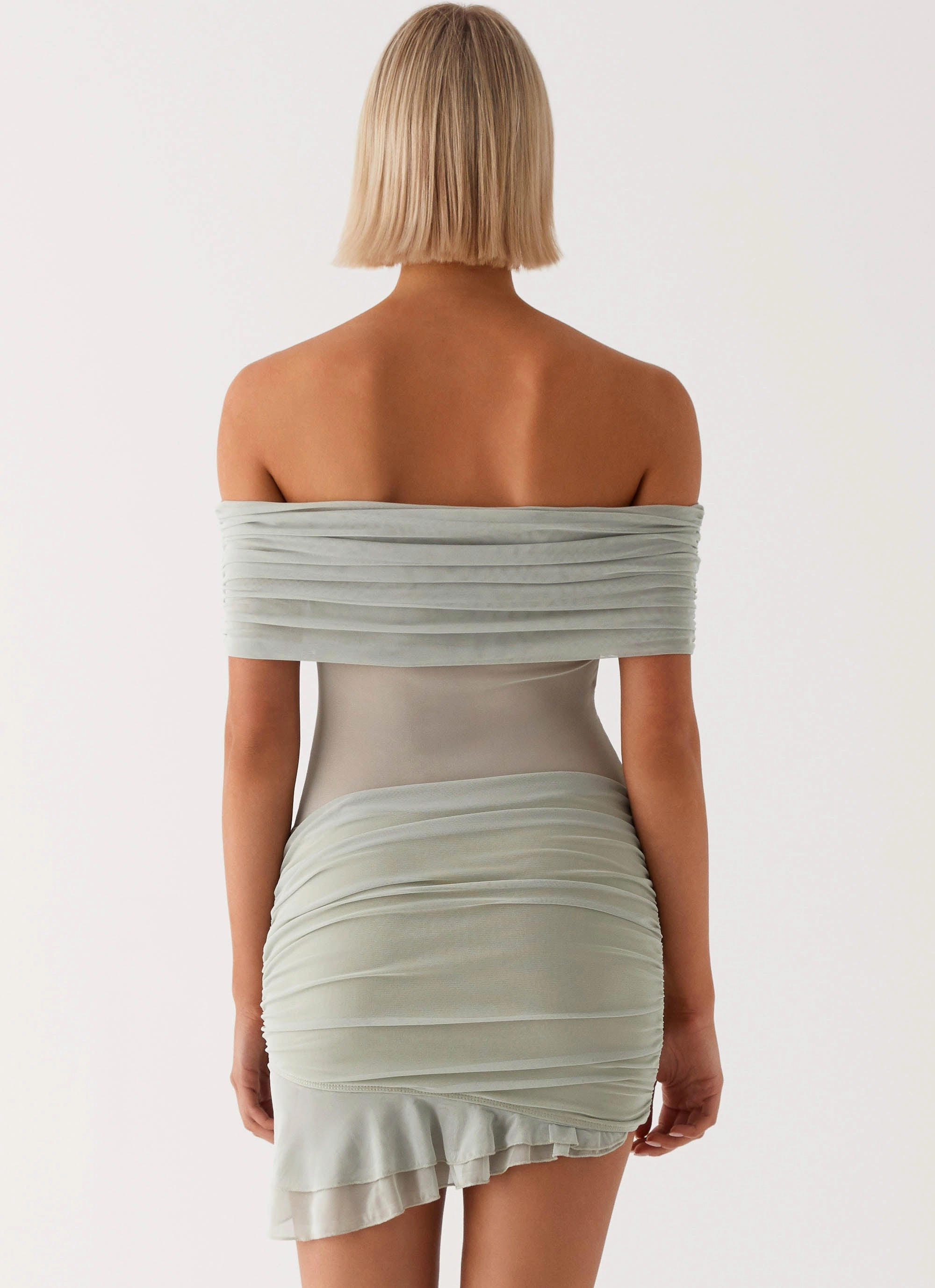 Light Weave Perfectly Fitted Nelly Off Shoulder Mini Dress - Pistachio