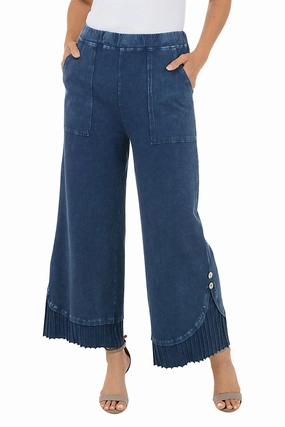 Fashion-Forward Simple Cut Mineral Wash Pleated Hem Pant
