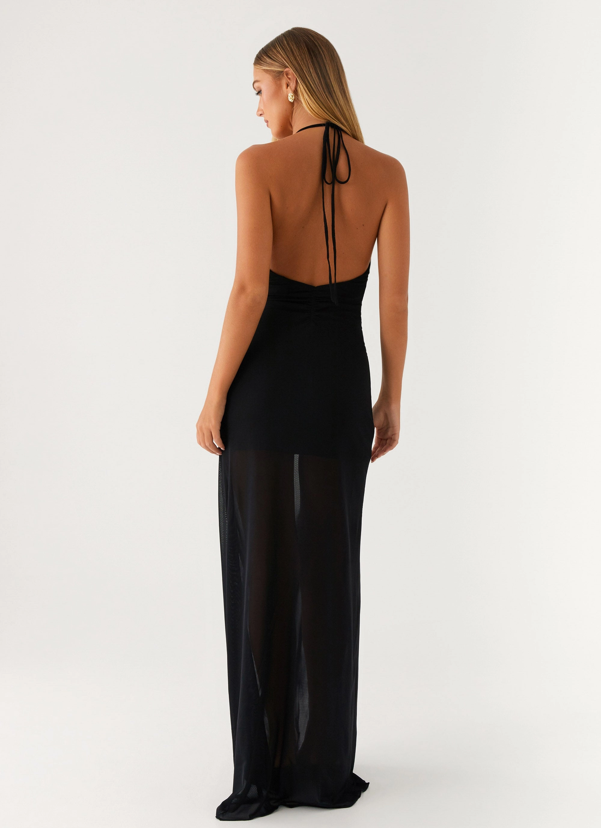 Louvre Maxi Dress - Black Cinched-Waist Neutral Flow
