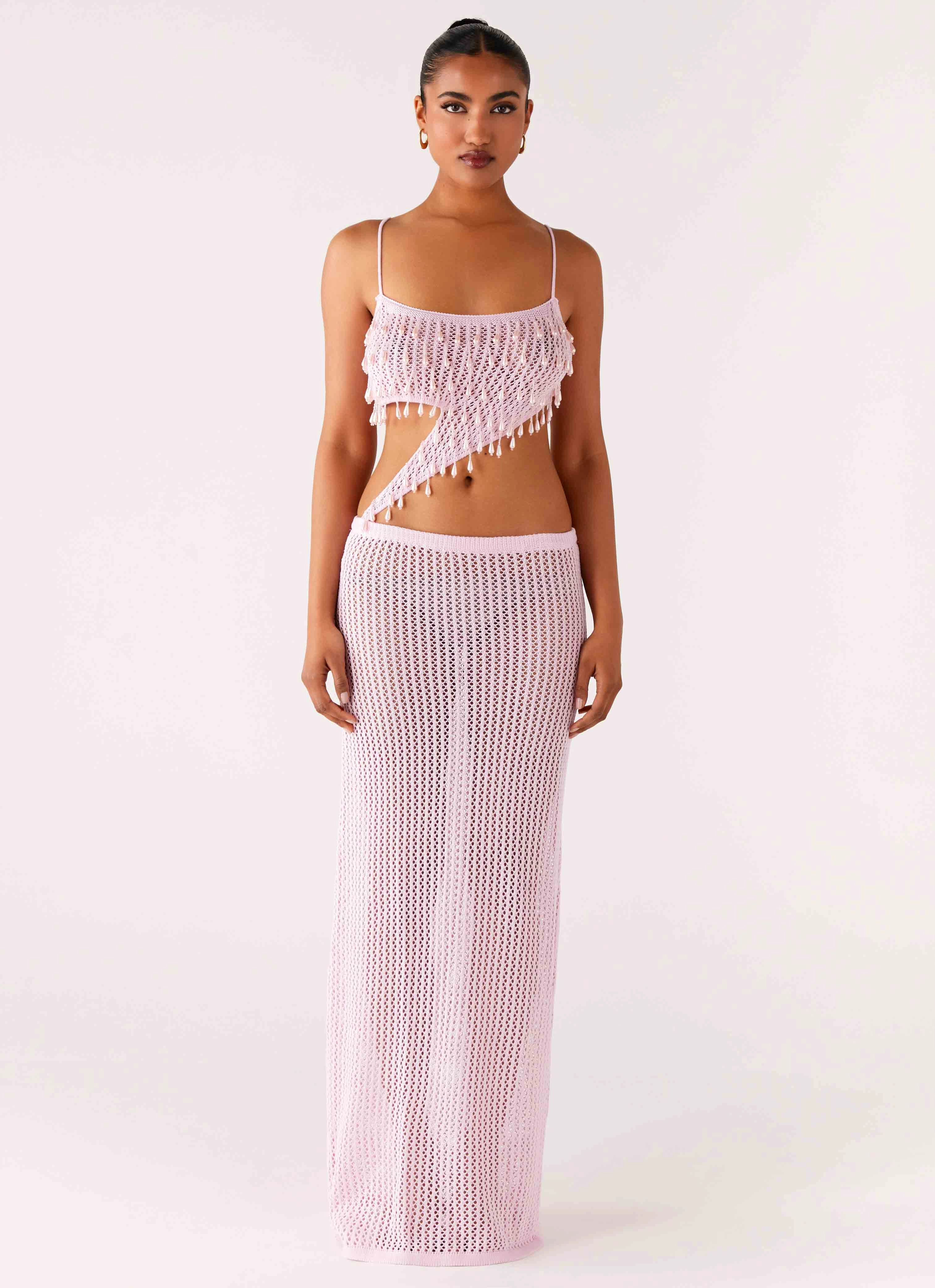 Breathable-Lining Shellbound Crochet Maxi Dress - Pink