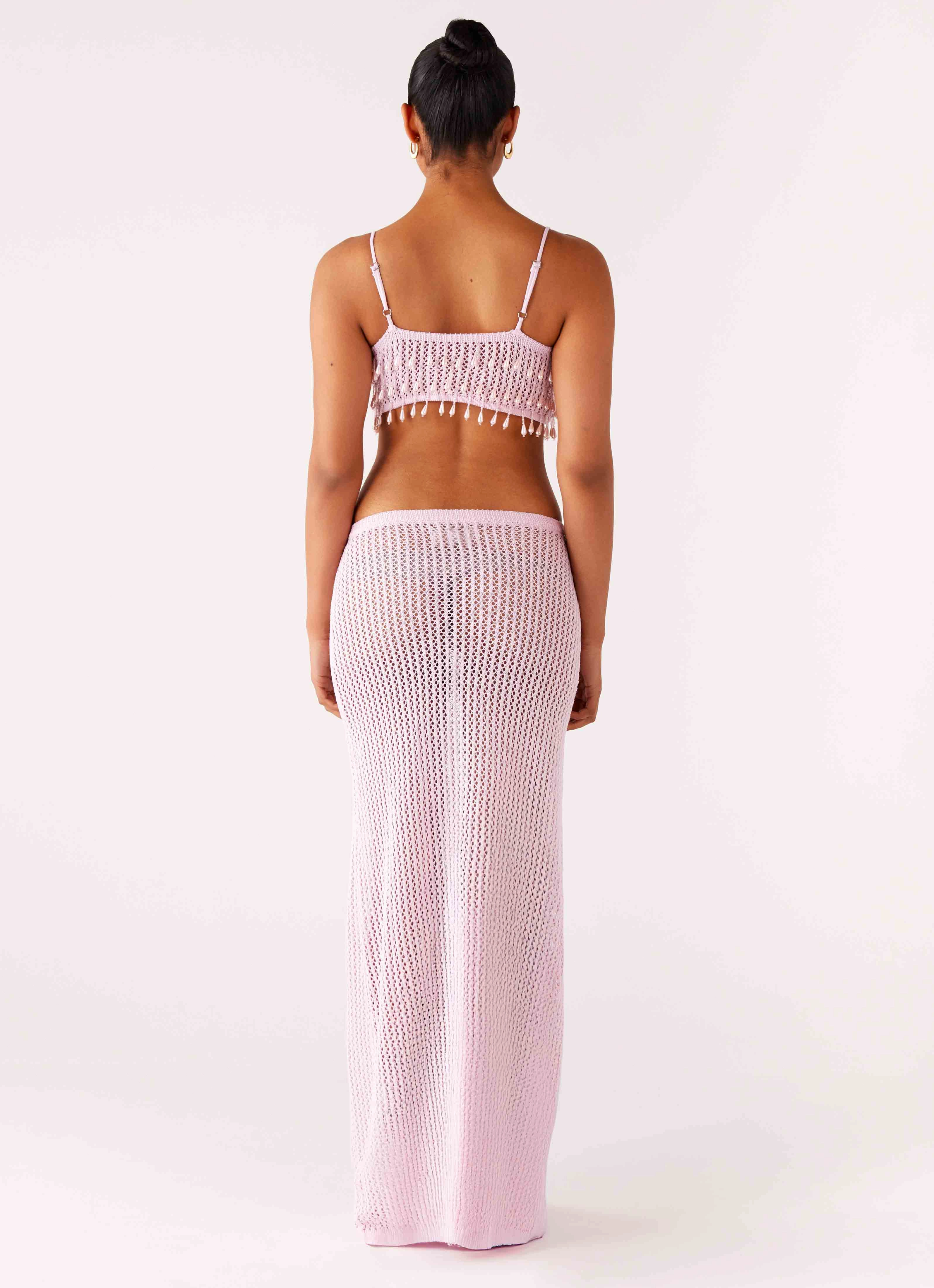 Sleek Motion Flowy Texture Shellbound Crochet Maxi Dress - Pink