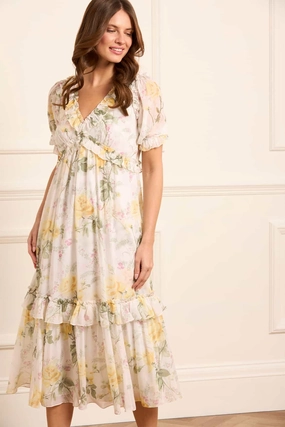 Seasonal Wear Rose Chiffon Short Sleeve Ballerina Dress