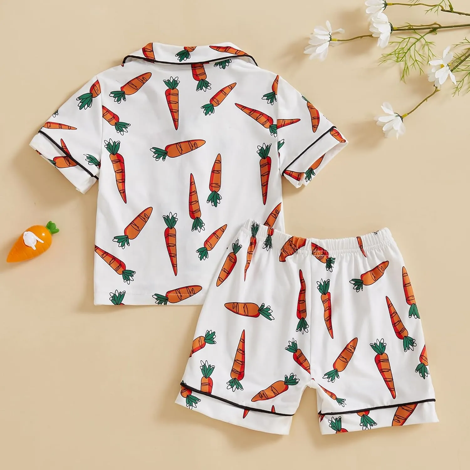 Toddler Baby Boy Girl Easter Silk Pajamas Floral Bunny Short Sleeve Button Shirts Lounge Shorts Satin Pjs Sleepwear