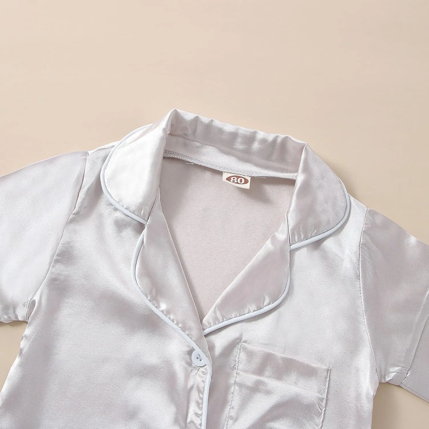 Toddler Baby Girl Boy Silk Pajamas Set Solid Color Short Sleeve Button Shirts Top Shorts Satin Sleepwear Lounge Sets