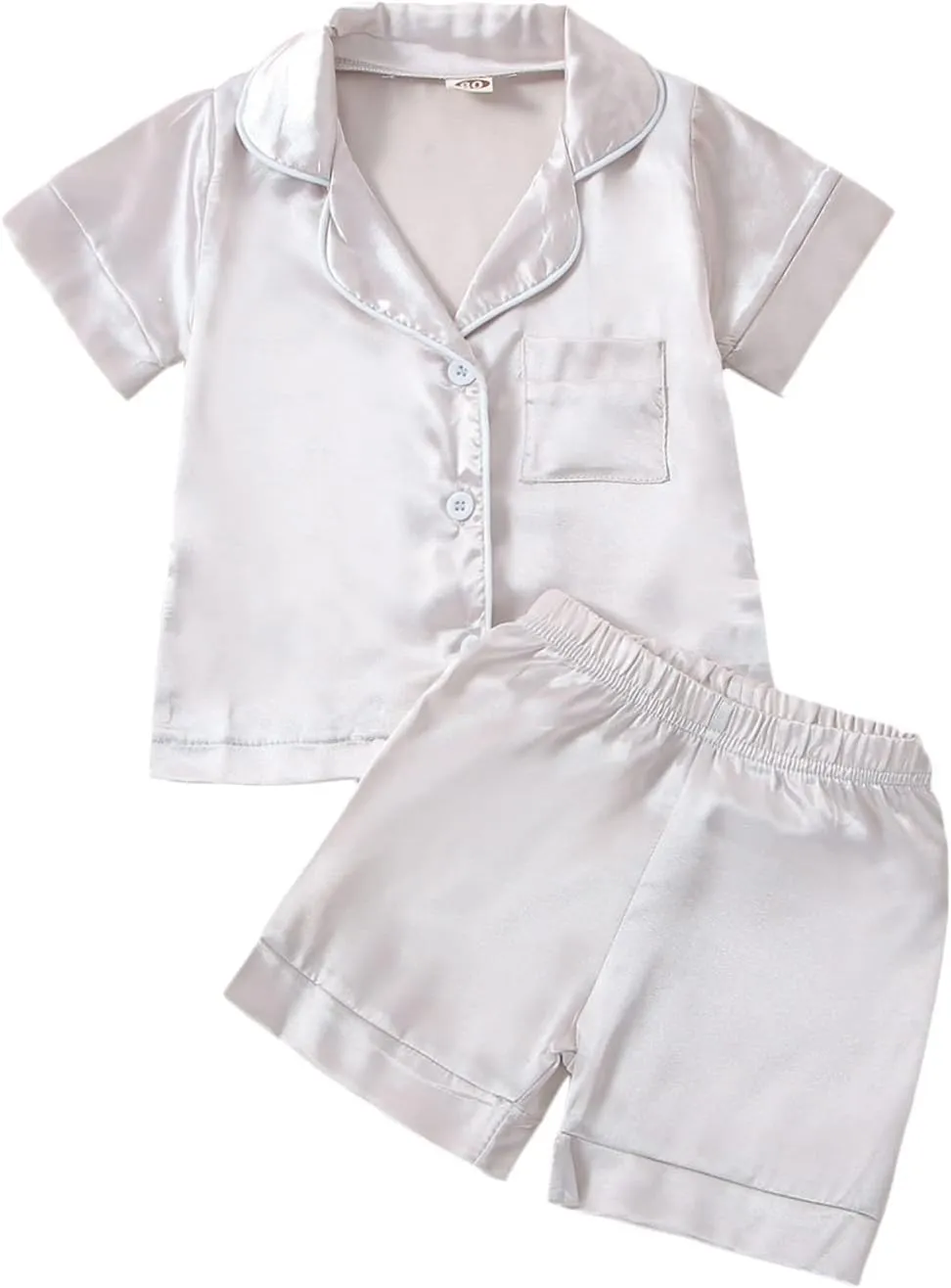 Toddler Baby Girl Boy Silk Pajamas Set Solid Color Short Sleeve Button Shirts Top Shorts Satin Sleepwear Lounge Sets
