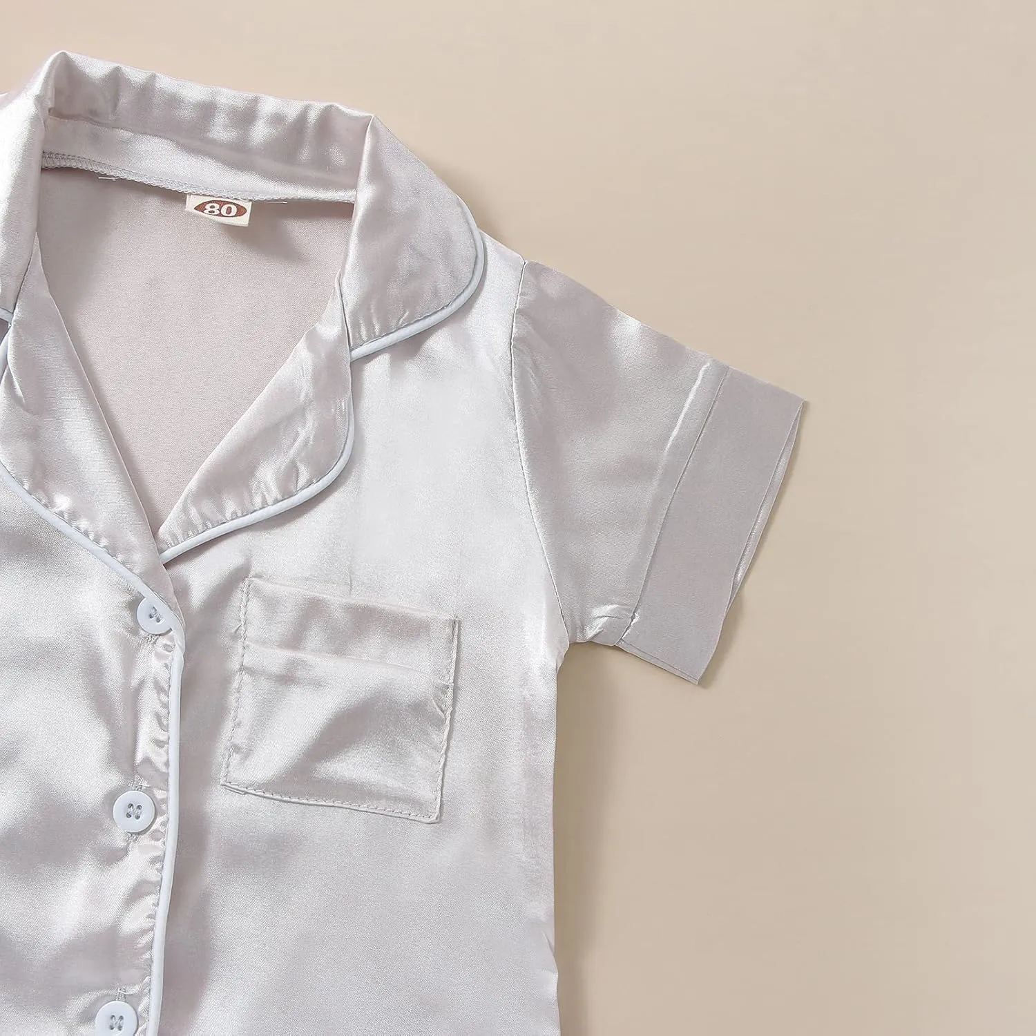 Toddler Baby Girl Boy Silk Pajamas Set Solid Color Short Sleeve Button Shirts Top Shorts Satin Sleepwear Lounge Sets