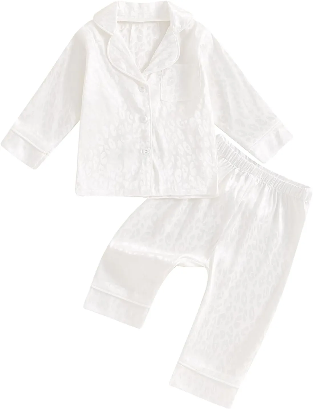 Toddler Baby Girl Boy Silk Pajamas Set Solid Long Sleeve Button Down Shirts Tops and Pants Satin 2PCS Pj Lounge Sets