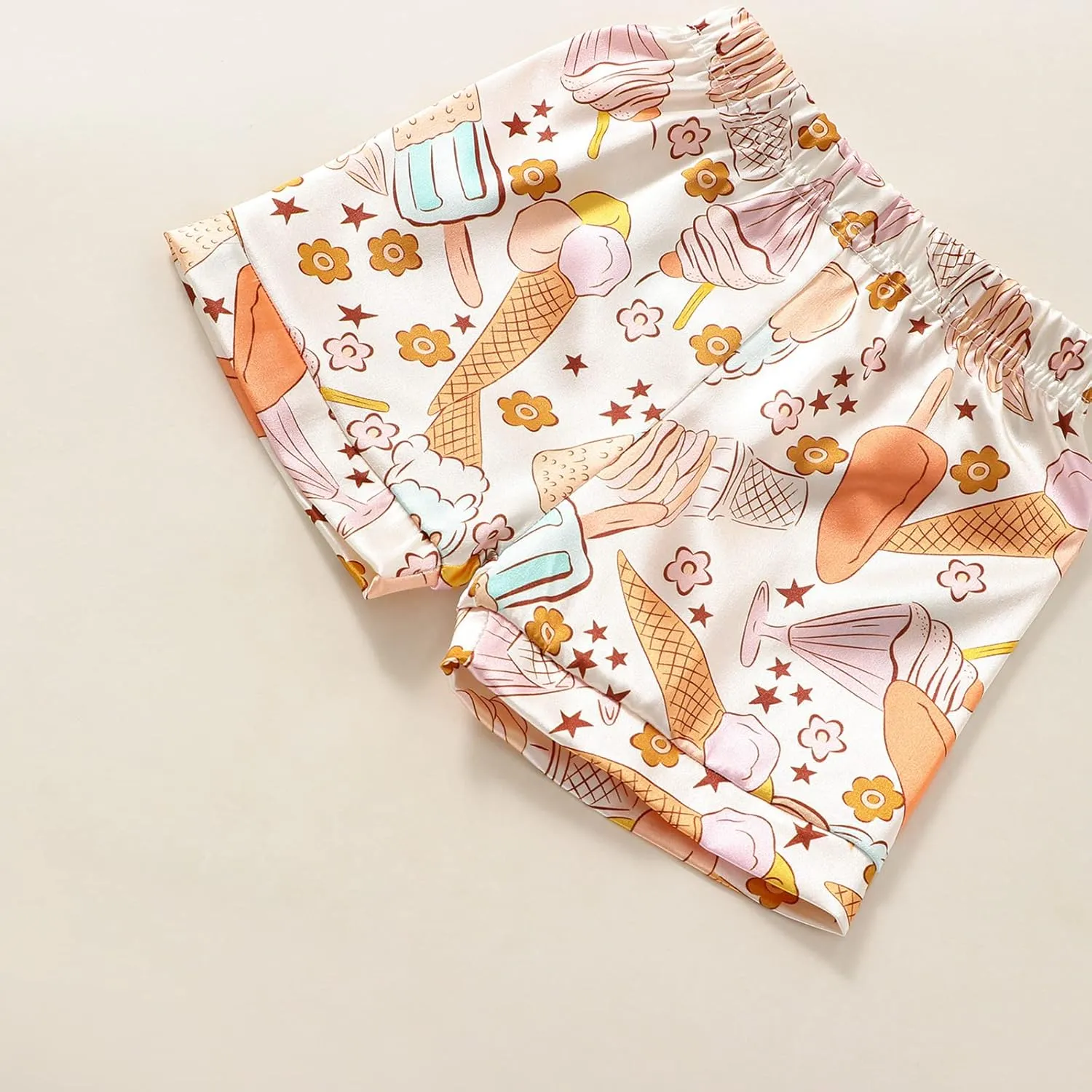 Toddler Baby Girl Silk Pajamas Set Daisy Floral Short Sleeve Button Down Shirt Shorts Summer Satin Sleepwear Cute Pjs