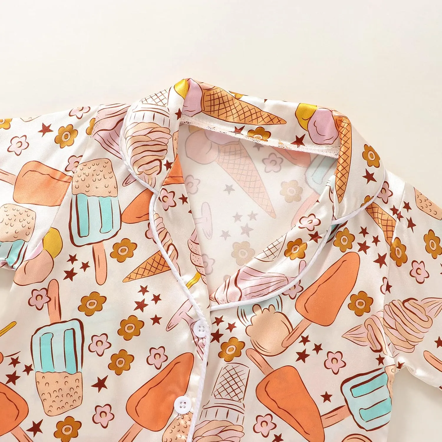Toddler Baby Girl Silk Pajamas Set Daisy Floral Short Sleeve Button Down Shirt Shorts Summer Satin Sleepwear Cute Pjs