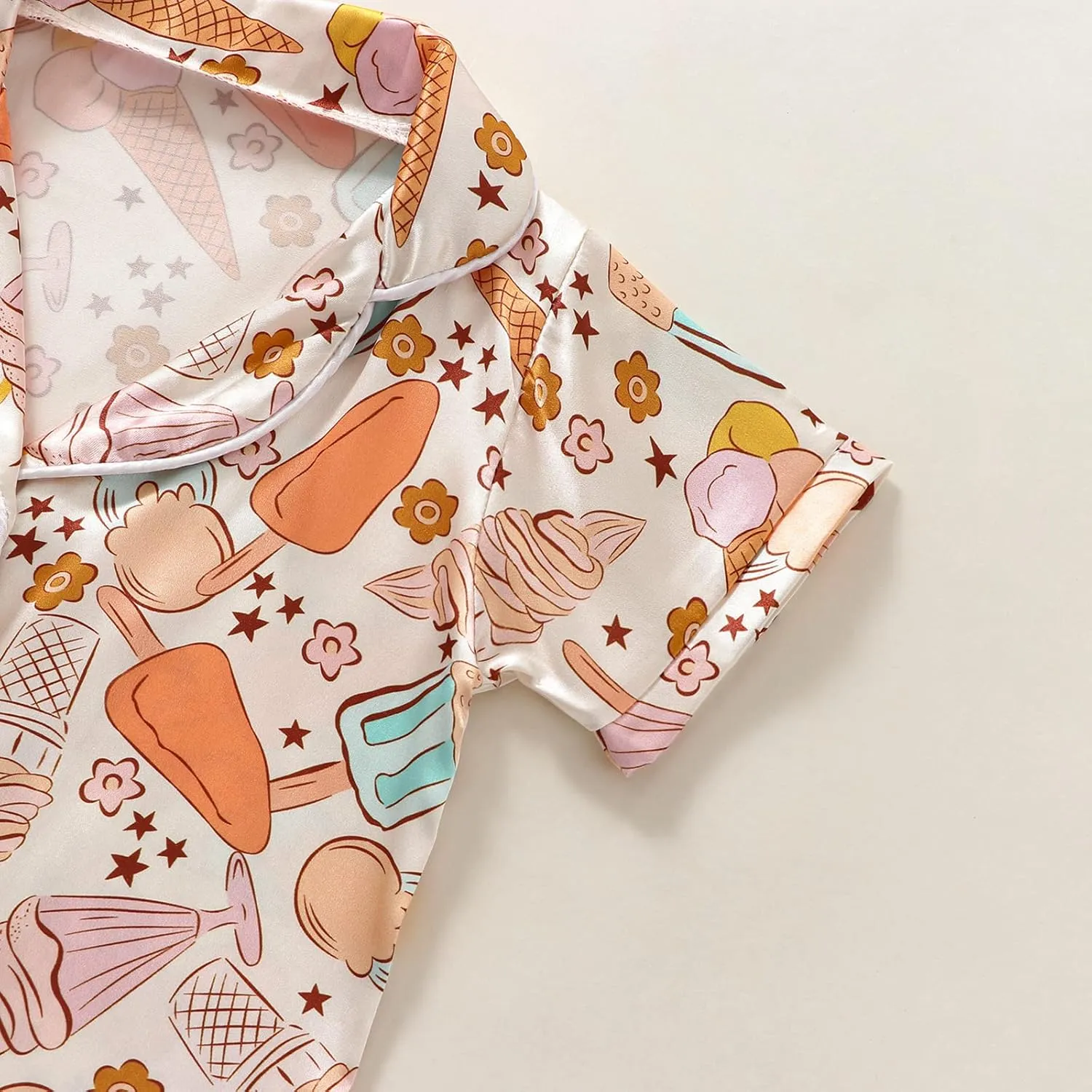 Toddler Baby Girl Silk Pajamas Set Daisy Floral Short Sleeve Button Down Shirt Shorts Summer Satin Sleepwear Cute Pjs