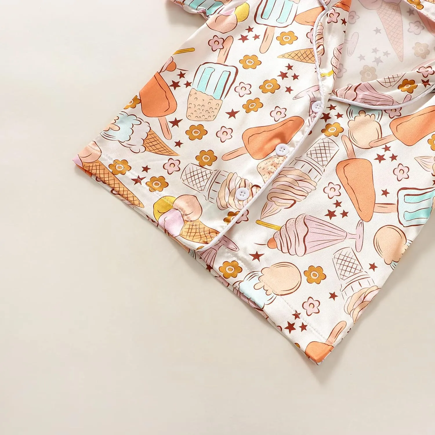 Toddler Baby Girl Silk Pajamas Set Daisy Floral Short Sleeve Button Down Shirt Shorts Summer Satin Sleepwear Cute Pjs