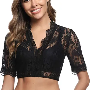 Tops Blouses Black Women's Dirndl Blouse Lace Dirndl Elegant Valentines Day Sexy Lingerie for Women