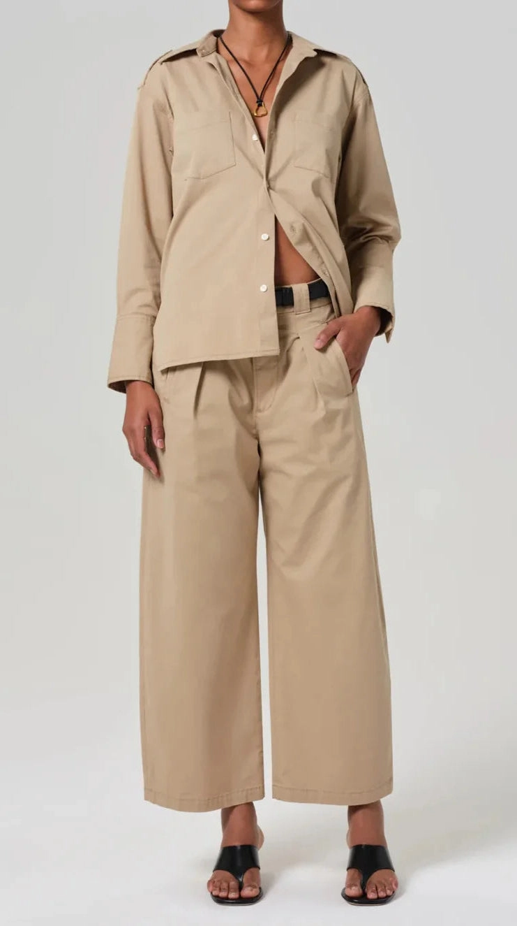 WaterRepellentCoating Stylish Appearance Cara Cropped Pleated Trouser in Catalina