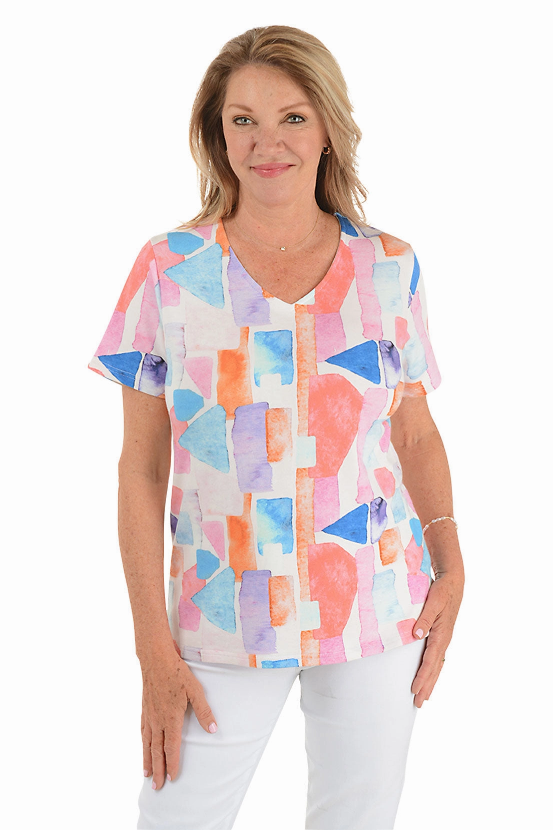 Tracy V-Neck Tee Double Layered Hem Reinforcement NonRestrictive Fit