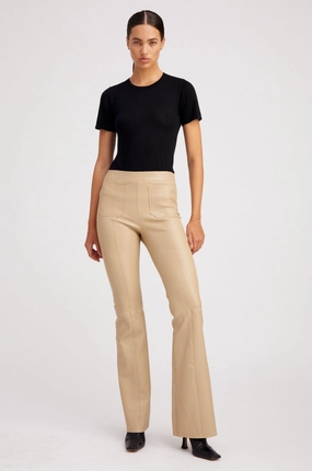 Travertine Leather Patch Pocket Super Flare Pants Casual Wear Performance Design
