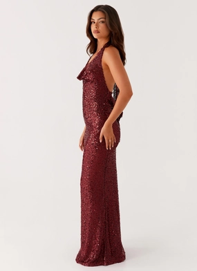 Treasured Sequin Maxi Dress - Fuchsia Romantic Bloom Bold Structure