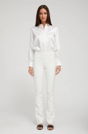 White Leather Micro Flare Tailored Fit Trend Seeker Pilates Session