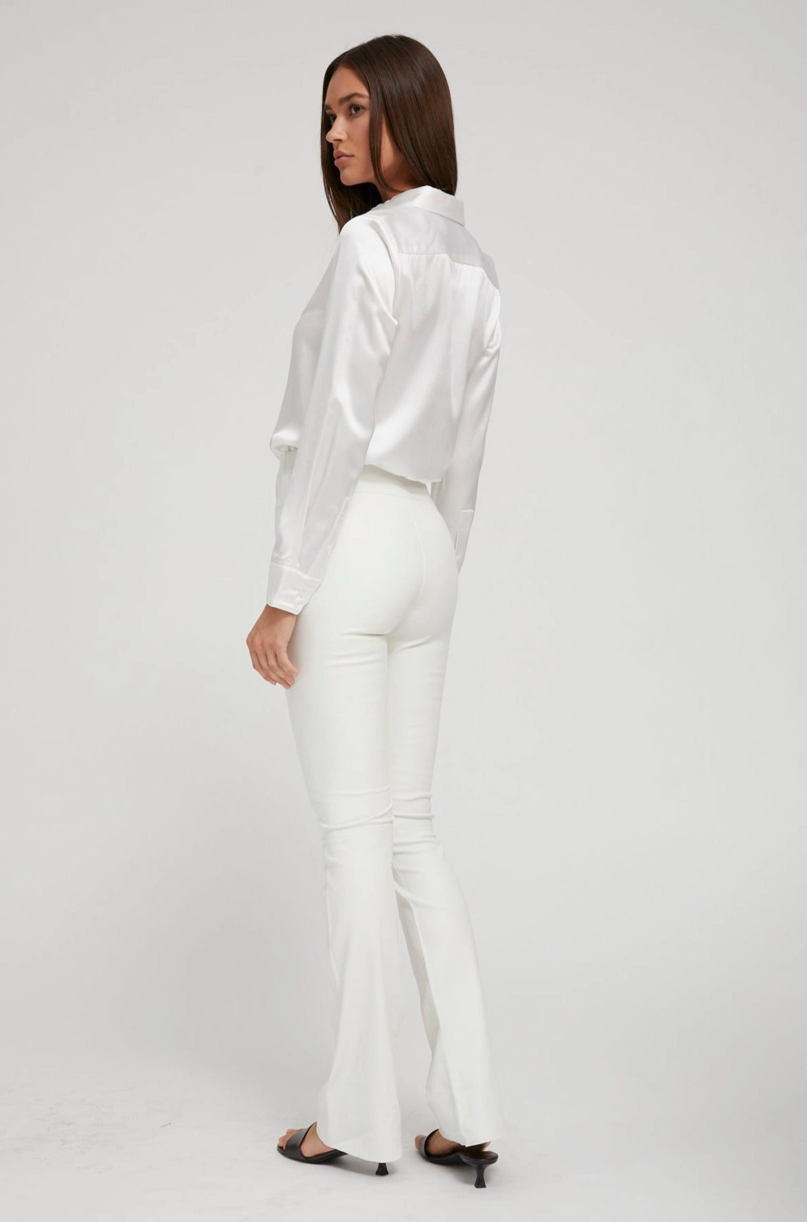White Leather Micro Flare High Rise Fit