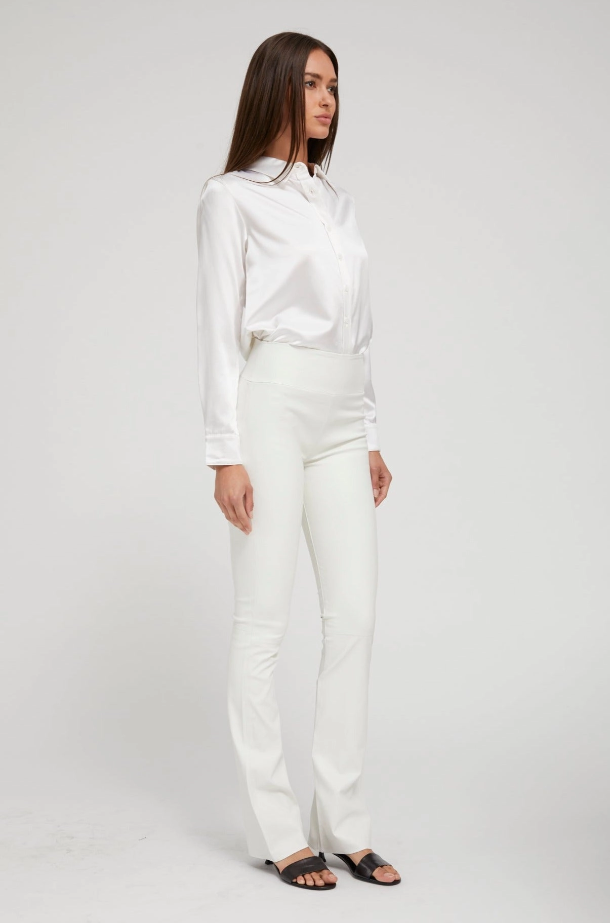 White Leather Micro Flare Flow Motion Core Fitwear