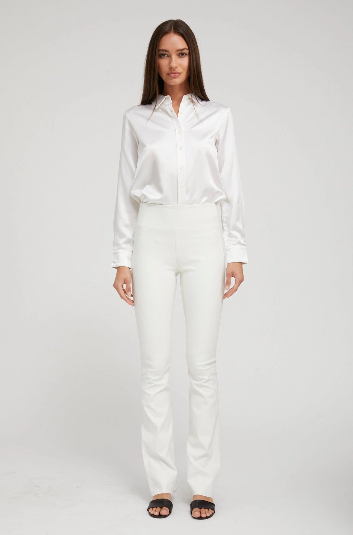 White Leather Micro Flare Tailored Fit Trend Seeker Pilates Session
