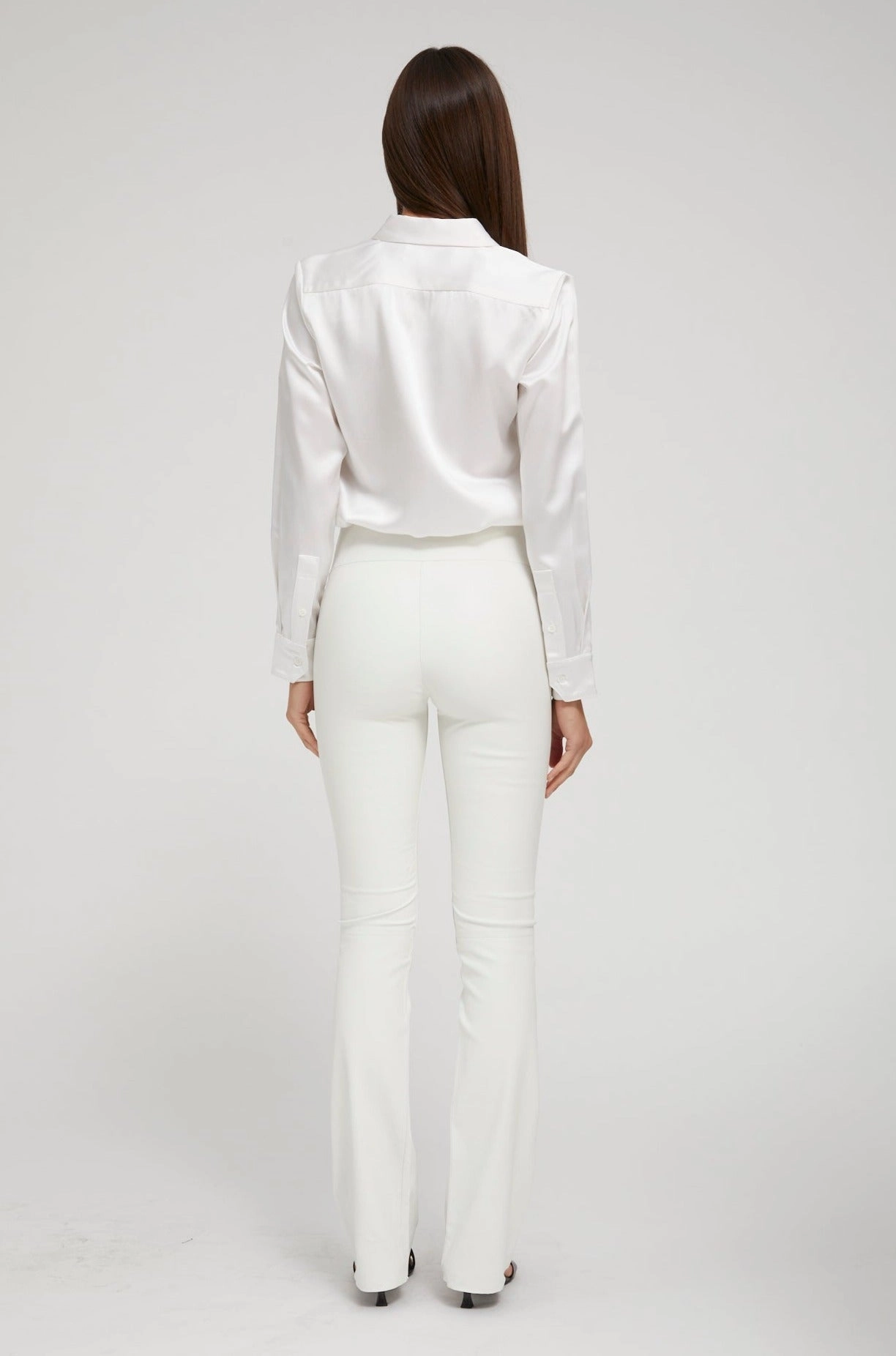 High Durability Postpartum Fit Summer Wear White Leather Micro Flare