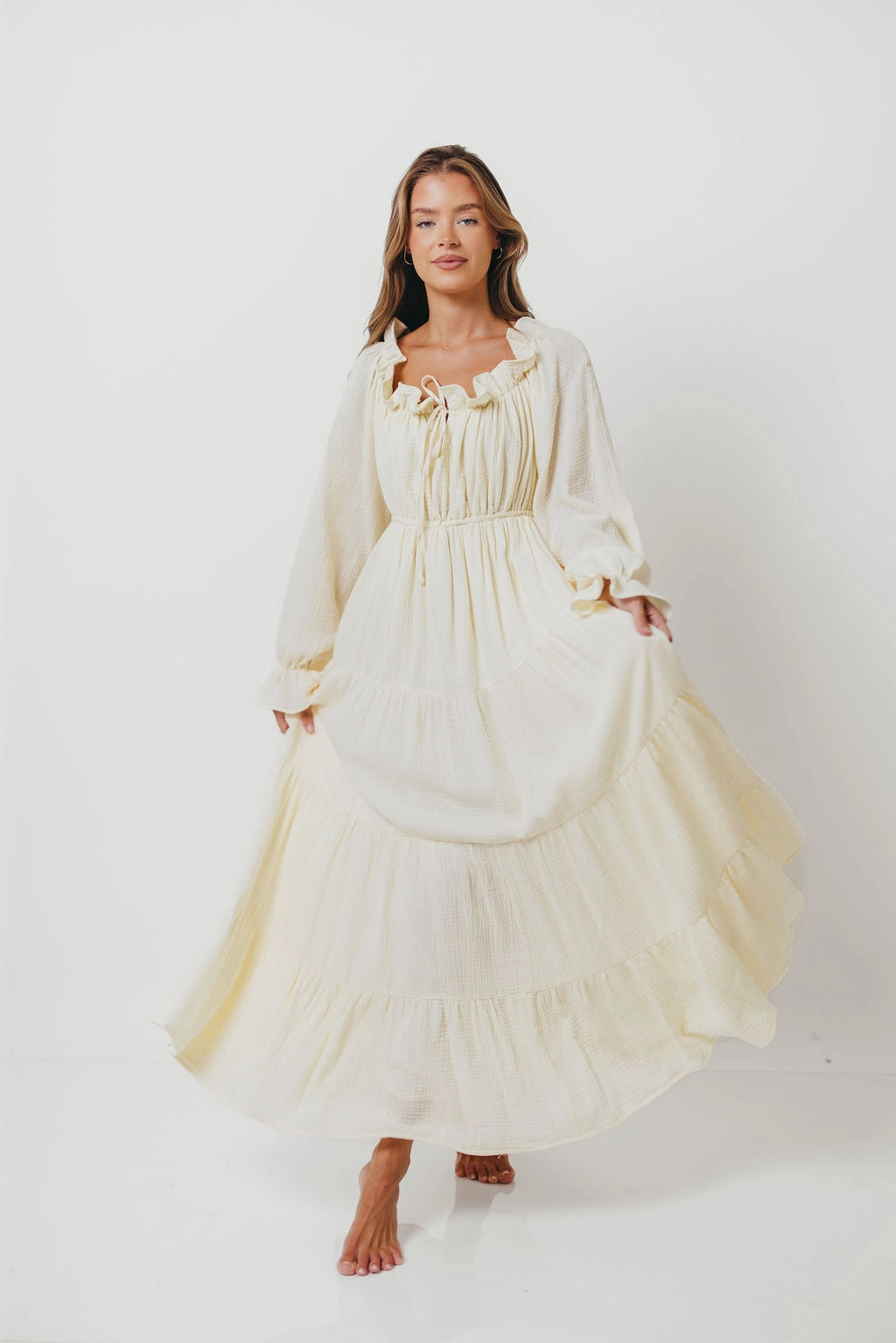 Event Favorite Edgy Twist Golden Hour 100% Cotton Maxi Dress in Cream - Bump Friendly