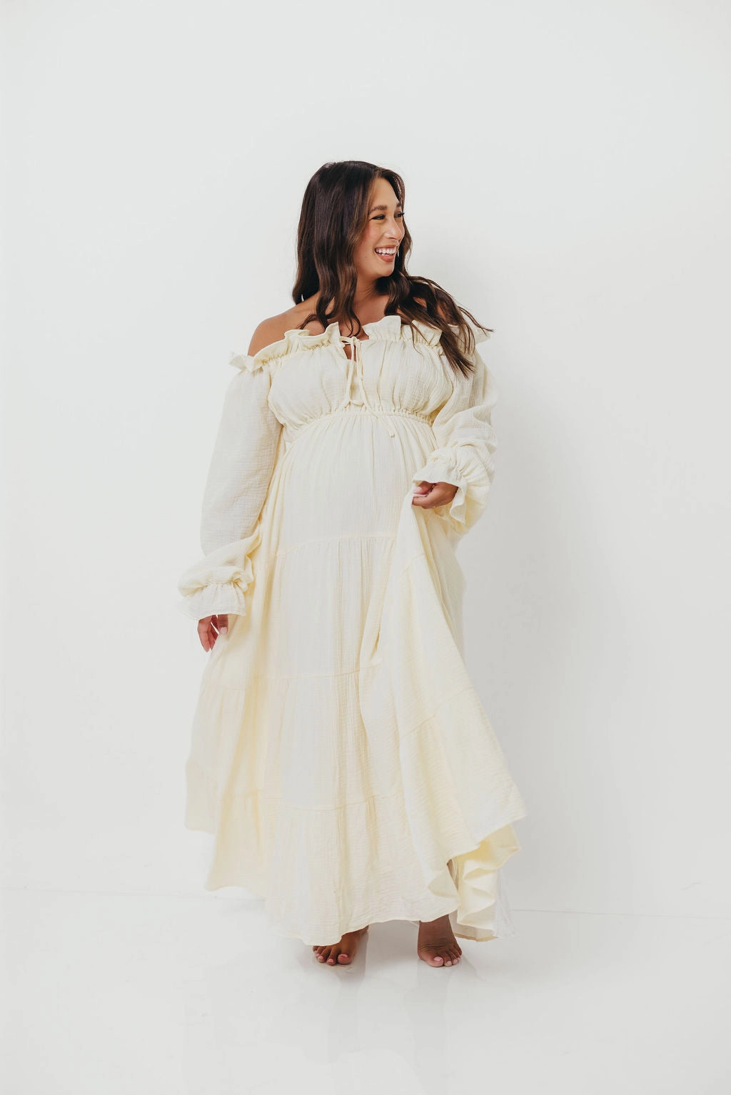 Golden Hour 100% Cotton Maxi Dress in Cream - Bump Friendly Fashion Essential High Waist